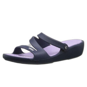 Crocs Patricia Navy Lavender Strappy Slip-On Wedge Sandals Size 9